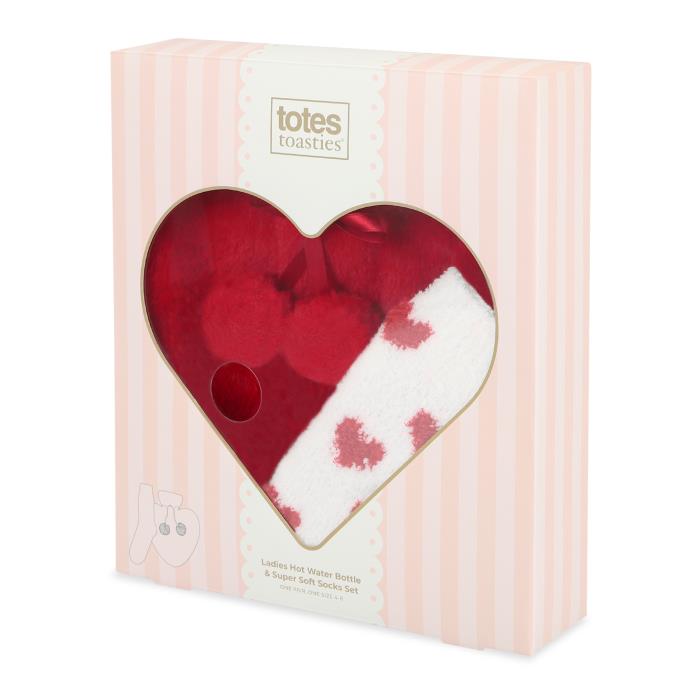 totes Heart Hot Water Bottle & Cosy Sock Gift Set Red Extra Image 1